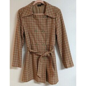 Women's NICOLE MILLER Plaid Belted Poly/Rayon Mid-Length Trench Coat Size 12